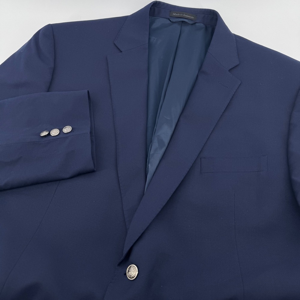 Lauren Ralph Lauren Blazer Men 46R Navy Blue Wool Blend Silver Button Sport Coat
